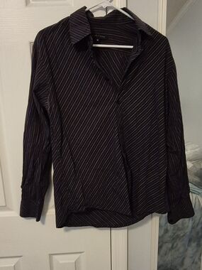 Mens Black Pinstripe Button-Front Blouse